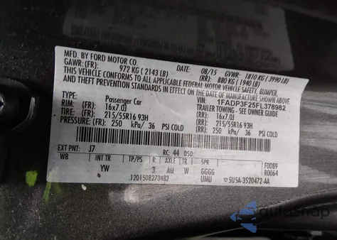 2015 Ford Focus Se z USA, uszkodzony, nr VIN 1FADP3F25FL378982